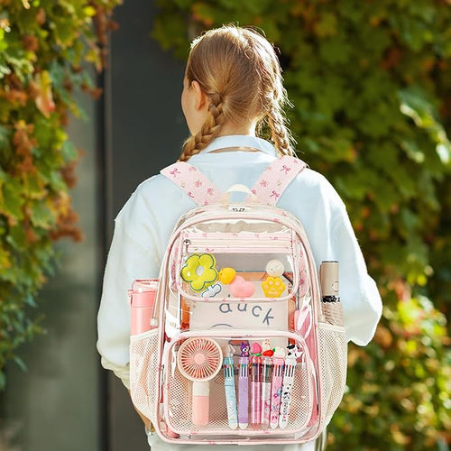 Bluboon Clear Backpack Heavy Duty Kids Boys Clear Bookbag See Through Backpacks with Pencil Case for College Work
