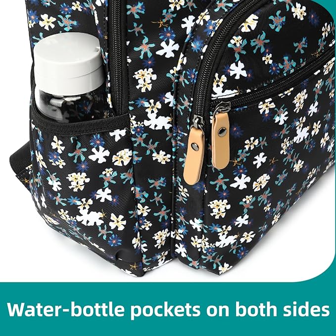 Leaper Water-resistant Floral Laptop Backpack Women Travel Bag Bookbags Satchel (Dark Blue-White Flower2)