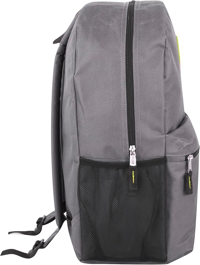 Large School Backpacks with Mesh Side Pockets – Classic 19 Inch Solid Color Backpacks for Kids, Men, Women, Travel (Grey & Green)