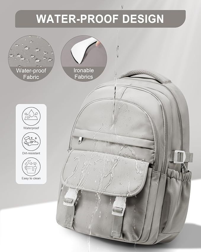 Waterproof Aesthetic Backpack For School, Cute High School Bookbag For Teen Girls Boys, Lightweight Casual Daypack Backpack For Women Men, College Backpack With Lots Of Pockets（Gray Brown）