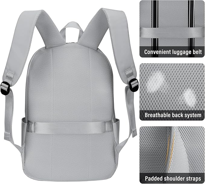 HOMIEE Lightweight Casual Laptop Backpack Fits 15.6 Inch Computer, Water-Resistant Small Daypack Unisex Bookbag for Teen College Work Travel, Grey