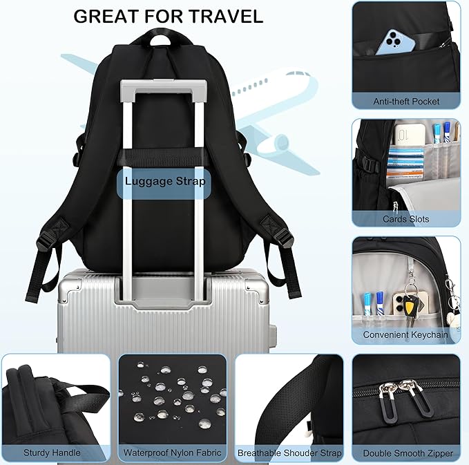 Hidds College Backpack Laptop Backpacks 15.6 Inch for Men Women Elementary Middle High School Book Bag For Teens Girls Boys Student Anti Theft Travel Daypack Large Bookbags-Black