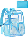 Large Clear Backpack Heavy Duty for Women Men Boys Girls, Clear Bookbag for School, 17 Inch Transparent Backpack with Accessories for Work Casual Sport,Light Blue