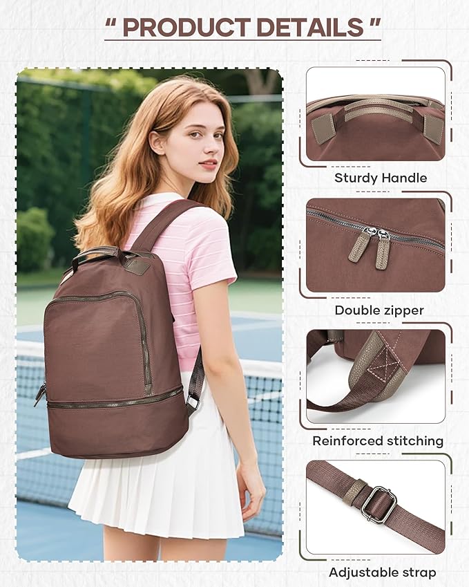 BJLFS Gym Backpack for Women Men with Expandable Shoe Compartment, Mini Foldable Outdoor Weekender Hiking Bag Sports Backpack for Swimming Fitness Yoga Dancing, Blue Brown