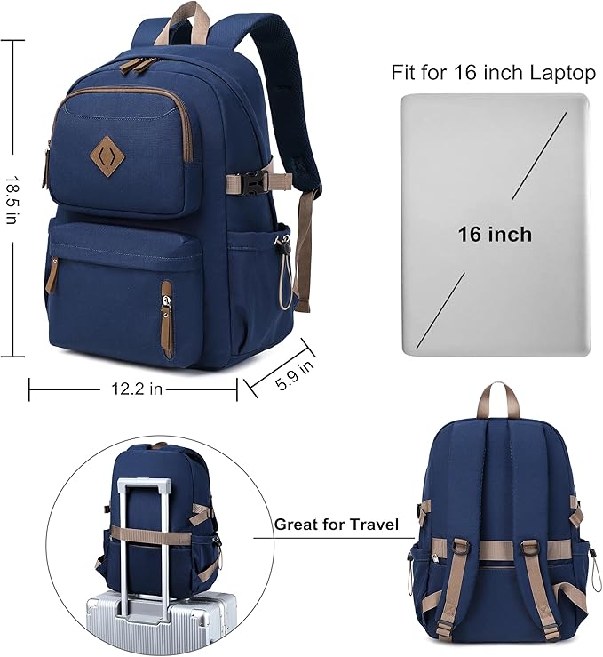 AO ALI VICTORY laptop backpack 15.6 inch anti theft travel backpacks for men and women large college bookbag work business daypack middle high school bag for girls boys teens students blue