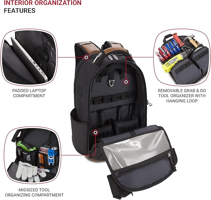 SwissGear Tool Bag Backpack, Fits Up to 17-Inch Laptop, Work Pack PRO, Black/Brown Canvas