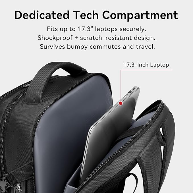 CROSSGEAR Laptop Backpack for Men, 17.3 Inch Large Travel Backpack with Anti-theft Lock, Water Resistant Business Computer Backpack with USB Charging Port, Breathable Padded, Casual Daypacks