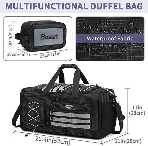 Bosstin Gym Bag for Men & Women,45L Travel Duffle Sports Duffel Bag Gym Weekender Overnight Backpack with Shoe Compartment (BLACK CHECKERED)