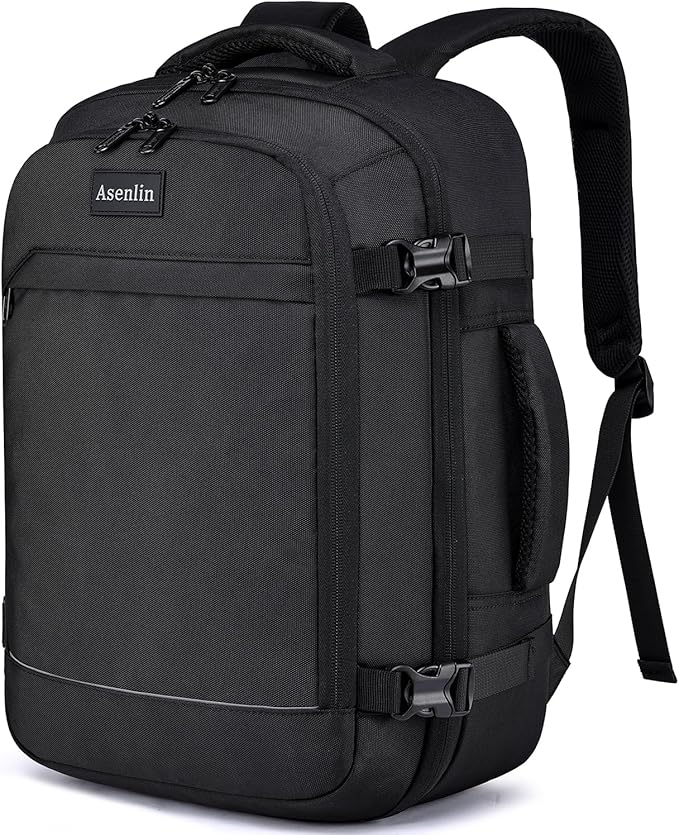 Asenlin Travel Backpack for Women Men,Flight Approved Carry On Luggage 30L Water Resistant Business Mochila Work Laptop Backpacks Fits TSA 15.6 Inch Computer College Weekender Outdoor Hiking-Black