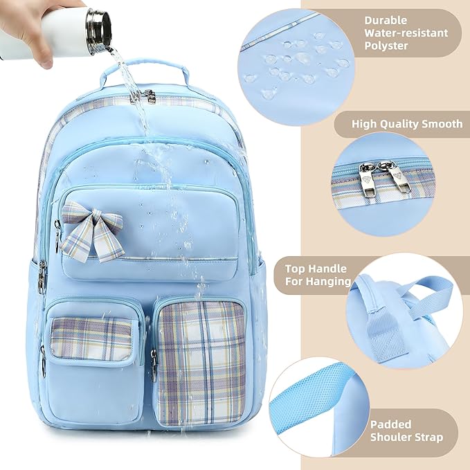 Backpack for Girls,School Backpacks for Teen,Cute College Bags for Women Students Large Bookbag 15.6 Inch Laptop Bag Back Pack Kids Kindergarten Elementary Casual Travel Daypacks Blue