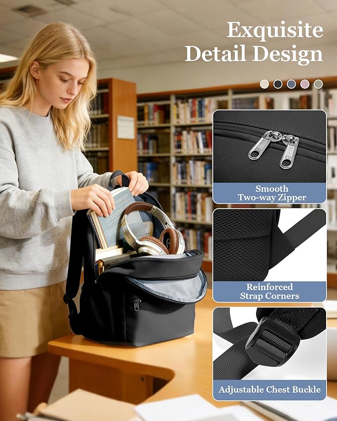 Lightweight School Backpack for Women Men, Multi Pocket Backpack for College Students, Waterproof Middle School Bags, Simple Bookbag for Teens Girls Boys, Black