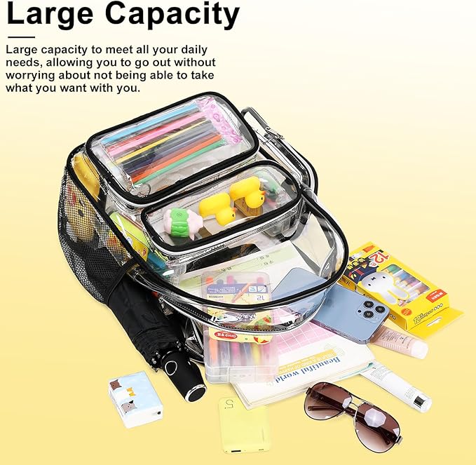 BTOOP Clear Backpack Heavy Duty Transparent Backpack 17" See Through Bookbag for College Work Festival Security with Padded Strap Large Capacity