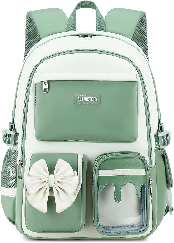 Laptop Backpack 16 Inch Kids Elementary Middle High School Bag College Backpacks Women Work Business Back Pack Travel Rucksack Large Bowknot Bookbag for Teens Girls Womens Students (Green)
