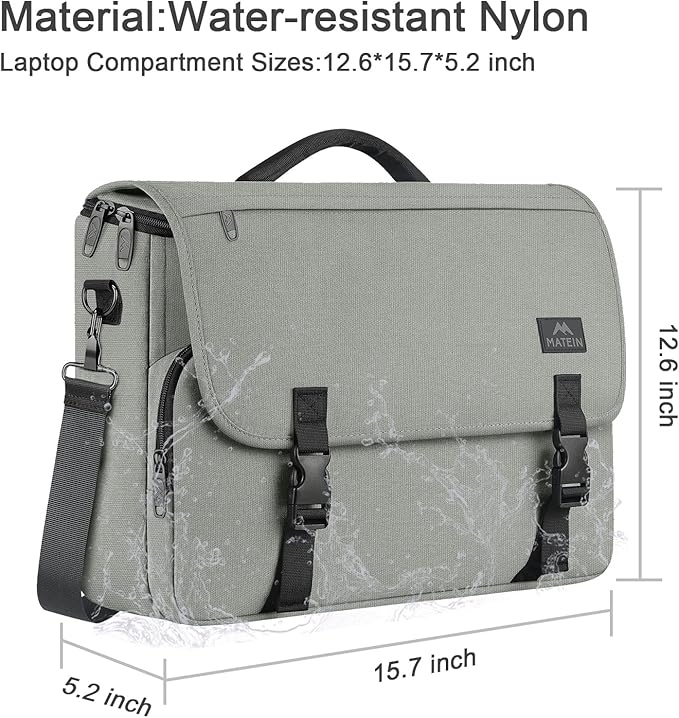 MATEIN School Bag, Bookbag for Teen, College Student Gifts, Mens Briefcase 15.6 inch Laptop Messenger Bag for men, Large Crossbody Satchel Computer Work Office Case with Shoulder Strap, Grey