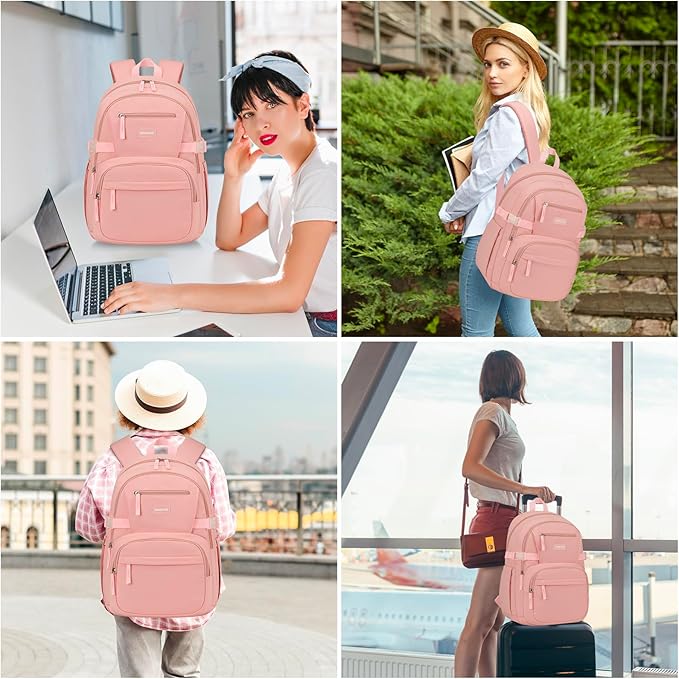 Backpack for School Girls, Cute High School Backpacks for Teens Women Student Large Bookbag 15.6 Inch Laptop Bag with USB Charger Port for College Work Travel Trip (Pink-2)