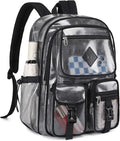 MOONBABY Clear Mesh Backpack for School Heavy Duty See Through Backpack Transparent Net Bookbag Girls Boys Back Pack for Swimming, Beach, Sports, Work, Travel (Black)