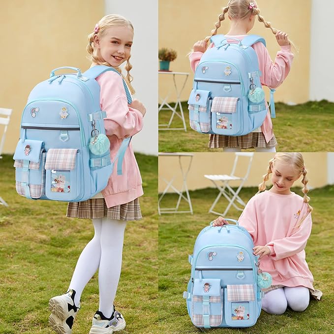 Backpack for Girls, 15.6 Inch Laptop School Bag Kids Kindergarten Elementary College Backpacks Large Bookbags for Teen Girl Women Students Casual Travel Daypacks (Blue)