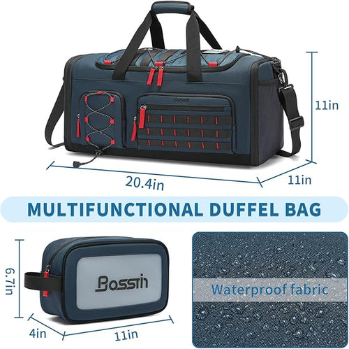 Bosstin Gym Bag for Men & Women,45L Travel Duffle Sports Duffel Bag Gym Weekender Overnight Backpack with Shoe Compartment (Blue)
