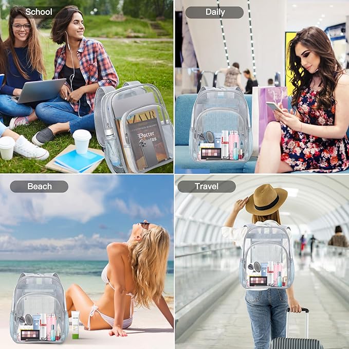 HEEYA Clear Backpack Heavy Duty Transparent Backpack for Security, Sports, Work, Travel, Stadium