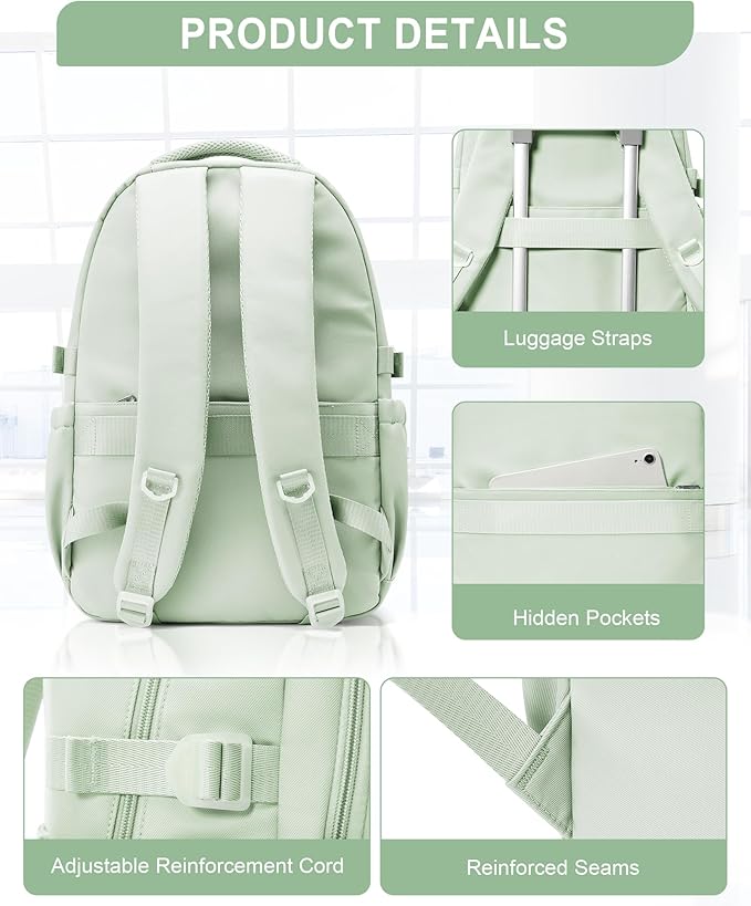 Waterproof Aesthetic Backpack For School, Cute High School Bookbag For Teen Girls Boys, Lightweight Casual Daypack Backpack For Women Men, College Backpack With Lots Of Pockets（MintGreen）