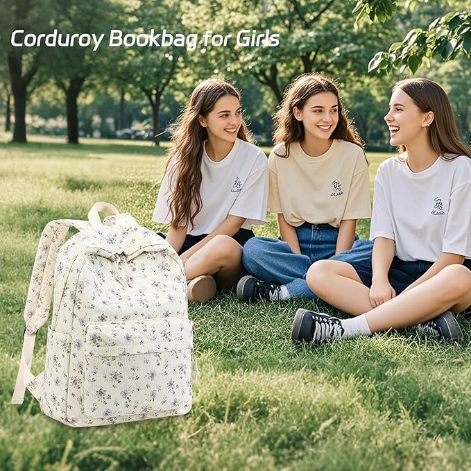BTOOP School Backpack for Teens Large Corduroy Bookbag Lightweight 15.6 inch Laptop Bag for Girls Women Casual High School College