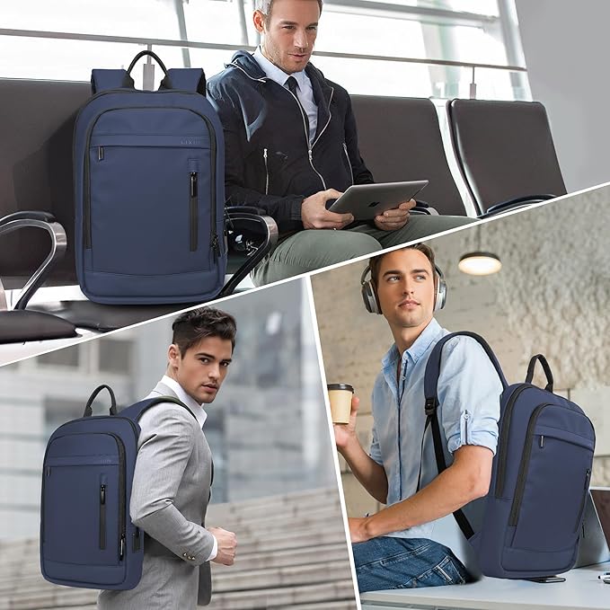 Business Backpack for Men Lightweight Commute Laptop Backpack Anti-Theft Water Resistant Backpack for 17.3 Inch Computer for Daily Office Work with Small Bag (Blue, 17.3")