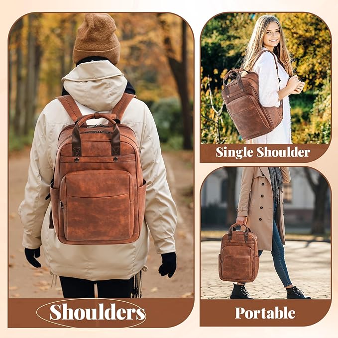 PU Leather Laptop Backpack Women for Travel | 17 Inch Laptop Bag for Women - Large Capacity Teacher Nurse Computer Bag for Work College School (Grey)