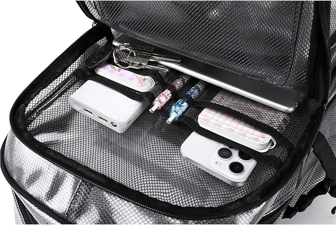 MOONBABY Clear Mesh Backpack for School Heavy Duty See Through Backpack Transparent Net Bookbag Girls Boys Back Pack for Swimming, Beach, Sports, Work, Travel (Black)
