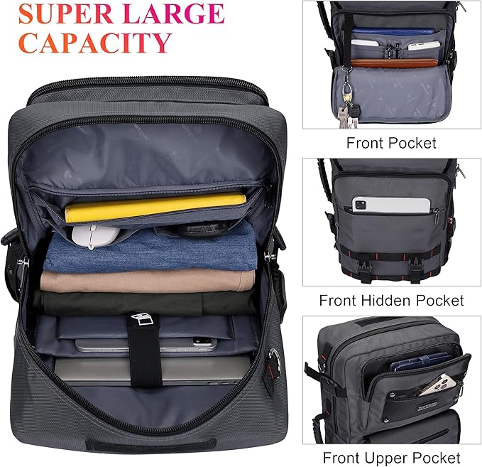 WITZMAN Carry On Travel Backpack for Men Duffle Bags Fit 17 Inch Laptop Airline Approved Laptop Backpack(B685 Silvery Grey)