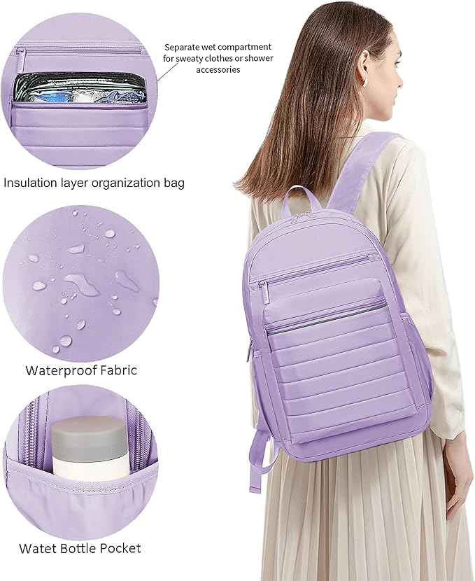 KEOFID Travel Backpack for Women, Womens Work Backpacks, Anti-theft Backpack Purse, Back pack for College Girls, Carry-On Travel Backpacks,Bookbag(Purple)