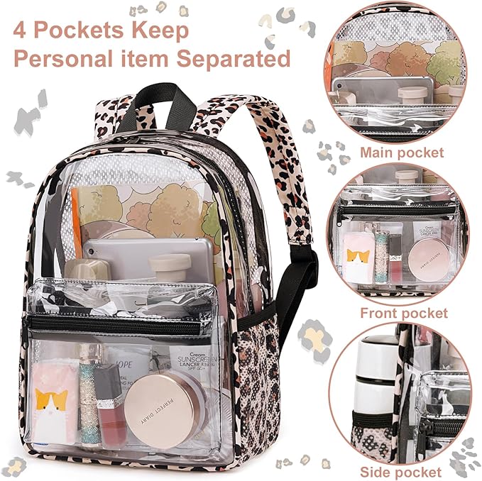 BTOOP Clear Mini Backpack for Stadium Events 12x12x6 Small Transparent Backpacks Plastic See Through Clear Bag for Concerts Work Festival Security Travel