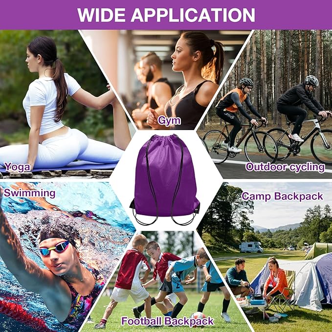 HIIXHC 2 Pack Purple Drawstring Backpacks, Cinch Bag, Lightweight & Washable Sackpack, Perfect for Gym, Sports, Travel - Men & Women,X-Large 22.4"x17.5"