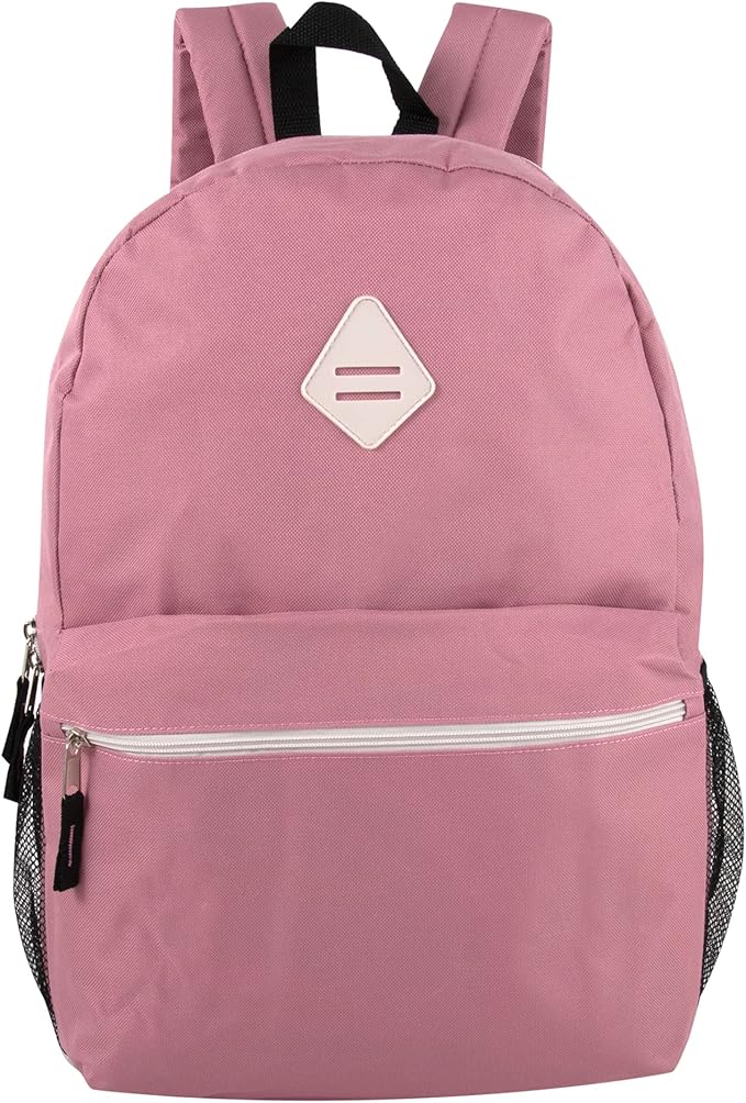 Large School Backpacks with Mesh Side Pockets – Classic 19 Inch Solid Color Backpacks for Kids, Men, Women, Travel (Pink & Blush)