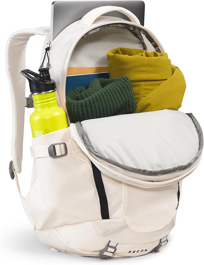The North Face Women's Recon Everyday Laptop Backpack - Commuter Travel Bag, 18" Laptop Sleeve, Water-Repellent, Gardenia White/TNF Black-NPF, One Size