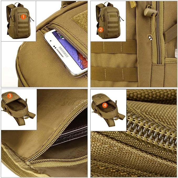HUNTVP 10L Tactical Backpack Small Backpack Mini Daypack Military MOLLE Rucksack Gear Tactical Assault Pack Bag for Hunting Camping Trekking(10L Dark Brown)