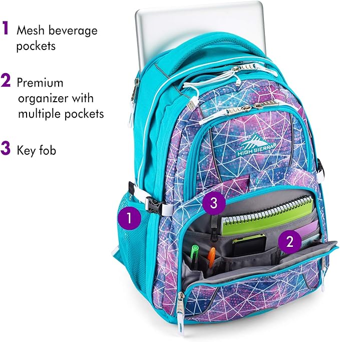 High Sierra Swerve Laptop Backpack, Sequin Facets/Bluebird/White, One Size