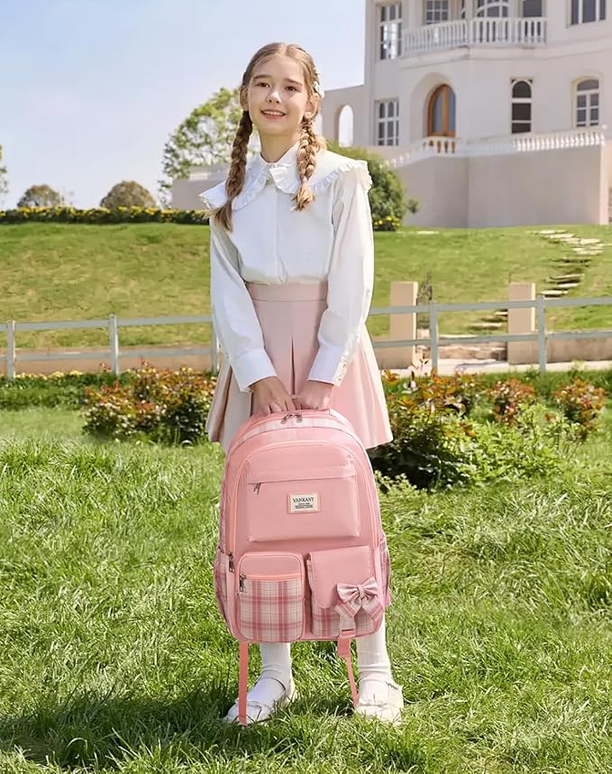 School Backpack for Girls, Cute Bookbag with Laptop Compartment for Teens College Student Mochilas Escolares para Niñas (Pink)