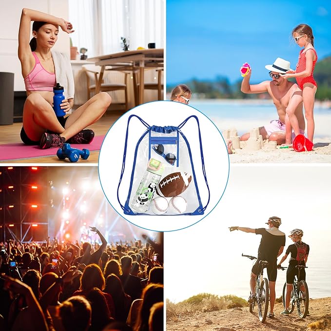 Clear Drawstring Bags, Transparent Storage Backpack for Stadium Approved,2 pieces, Concert Baseball Festival Beach Makeup Bag (1, Blue)