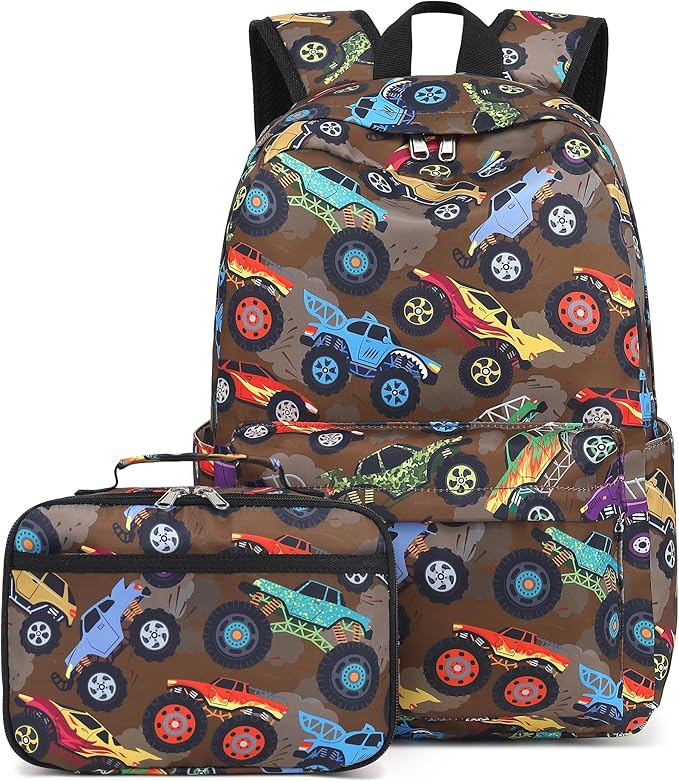 LEDAOU Kids School Backpack with Lunch Box for Boy Kindergarten BookBag School Bag Preschool Kindergarten Toddler Backpack (Brown)