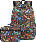 LEDAOU Kids School Backpack with Lunch Box for Boy Kindergarten BookBag School Bag Preschool Kindergarten Toddler Backpack (Brown)