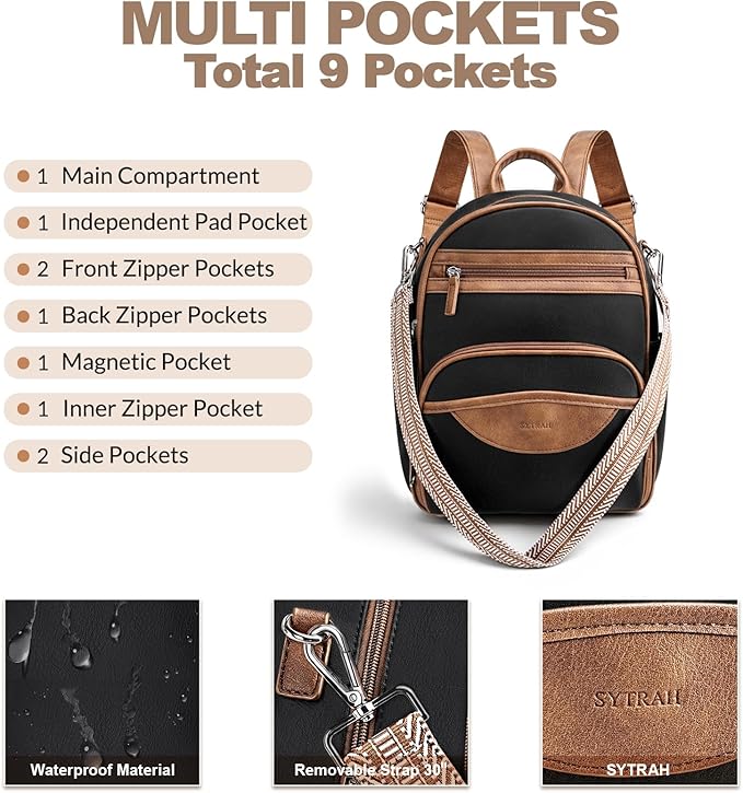 Small Backpack Purse for Women, Mini Backpack Vegan Leather with RFID Blocking & Tablet Pocket, Cute Shoulder Handbag for Travel, School & Work Black Brown