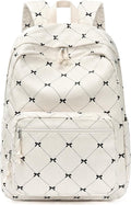 mibasies School Backpack for Girls with Laptop Sleeve: 18IN Large Capacity Corduroy Bookbag for Primary Middle School/College, Travel Daypack for Teens Women - Beige Bow