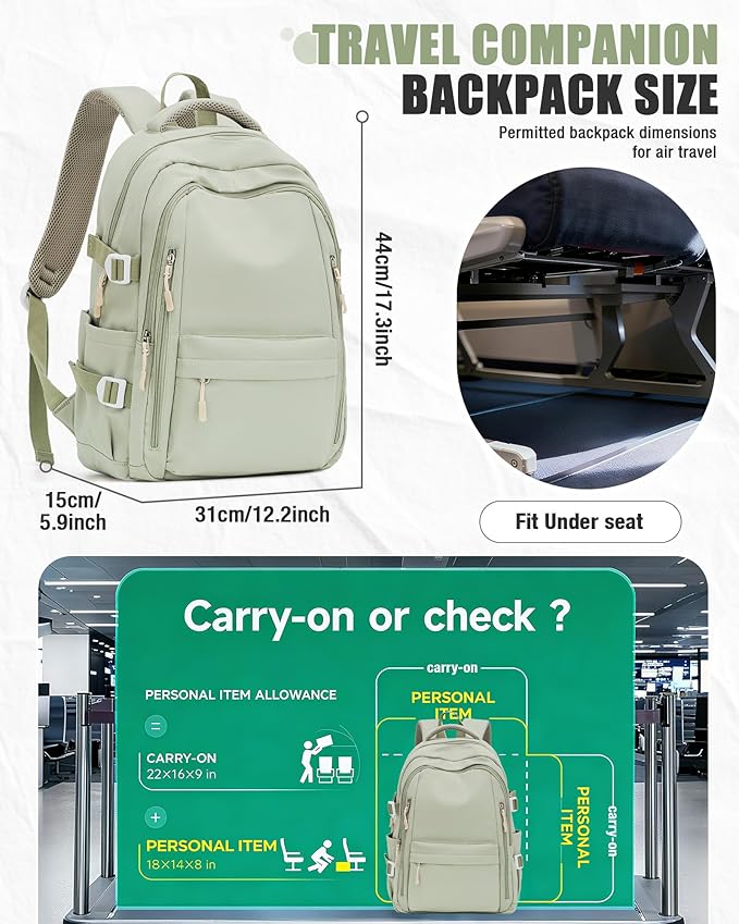 BOXSAM Lightweight Backpack for Women, Large Laptop Travel Backpack Casual Daypack College Bag Rucksack for Men. Green