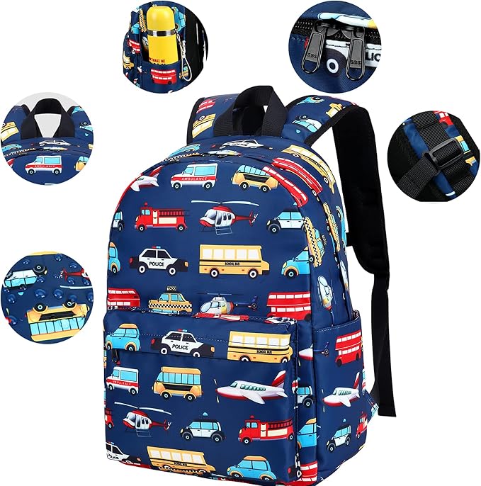 LEDAOU Kids School Backpack with Lunch Box for Boy Girl Toddler BookBag School Bag Preschool Kindergarten Backpack (Navy Blue-Airplane Pattern)