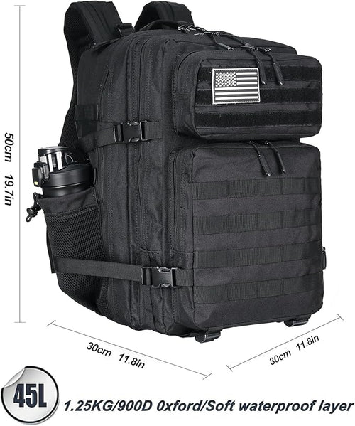 45L Tactical Assault Backpack 3 day assault pack with Molle Waterproof backpack Rucksack for Tactical Backpacks (Black)