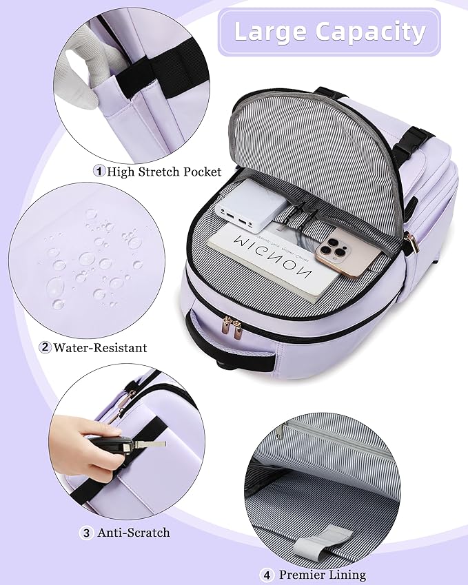 Caoroky knight Women Laptop Backpack 15.6 Inch Office Business Work Backpacks Purse Anti Theft Travel Back Pack School College Bookbag Nurse Teacher Learning Daypack Computer Rucksack,Purple