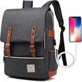 UGRACE Vintage Laptop Backpack with USB Charging Port, Elegant Water Resistant Travelling Casual Daypacks College Shoulder Bag for Men Women, Fits up to 15.6Inch Laptop in Black