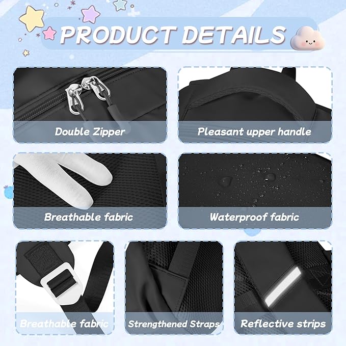 Cute Black Backpack For School Teens Girls Boys, Aesthetic Kids Elementary School Backpacks, Waterproof Middle Students Bookbag, Large Capacity Backpack For College Women Men