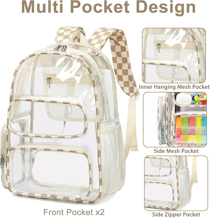 BTOOP Clear Backpack Heavy Duty Transparent Backpack 17" See Through Bookbag for College Work Festival Security with Padded Strap Large Capacity