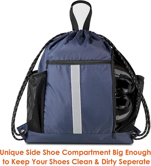 BeeGreen Gym-Drawstring-Backpack-Bag With Shoe Compartment and Two Water Bottle Holder Large String Backpack Sports Bag Athletic Sackpack For Men Women